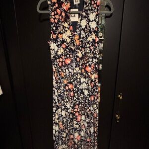 Anne Klein Navy Floral Midi Dress with Pink & Cream Blooms